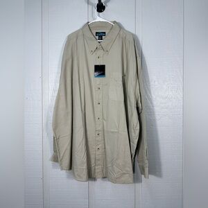 Tri-Mountain Khaki Long Sleeve Stain Resistant Button Down Size 5 XL NWT